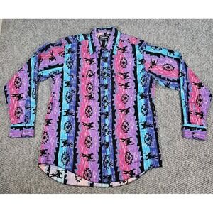 Vintage Wrangler Shirt Men's XL Multicolor Checotah Cowboy 90s Western Wrancher